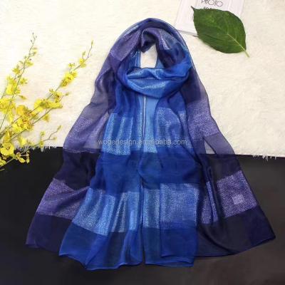 China Indonesia factory Zhejiang feeling polyester dress headwear handkerchief scarf lady hand painted dupatta in two-tone light silk excellent color for sale