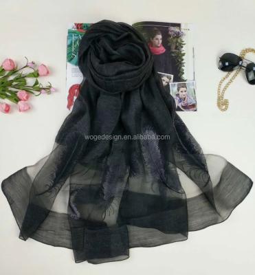 China Long 2018 Wholesale feather wool silk scarves fashionable ladies hijab shawls tie dye color embroidered from Hangzhou high quality manufacturer for sale