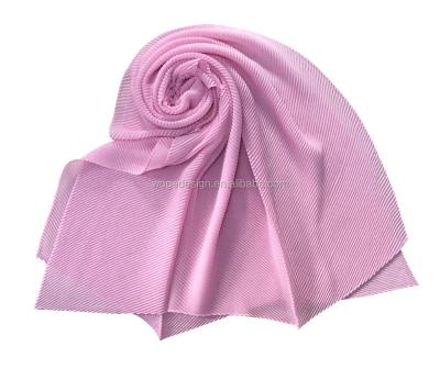 China Fashion Comfortable Hot Popular Factory Fashion Maiden Pink Squishy Pleat Pleated Hijab Wrap Plain Chiffon Shawls Scarf for sale