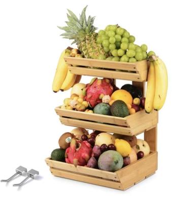 China Beverage / Food 3 Layer Vegetable Snacks Bread Bamboo Fruit Basket Storage Rack for sale