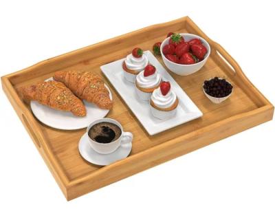 China Modern Eco Friendly Wooden Serving Tray Bamboo Coffee Tea Table Tray for sale