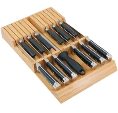 China Minimalist Drawer Organizer Holder Bamboo Storage Box 12 Knives Cutlery Rack for sale