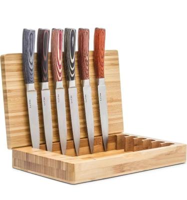 China Minimalist 6 Piece Steak Knife Box Set Kitchen Storage Rack With Wooden Handle for sale