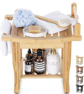 China Factory Sale Various Extendable Bamboo Bench Storage Shower Bath Stool 2 Tier Shelf Rack for sale