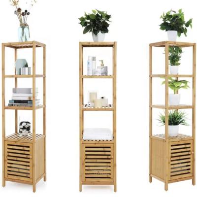 China Wholesale 4 Tier Bathroom Kitchen Storage Rack Natural Bamboo Multifunctional Storage Cabinet Bamboo Rack for sale