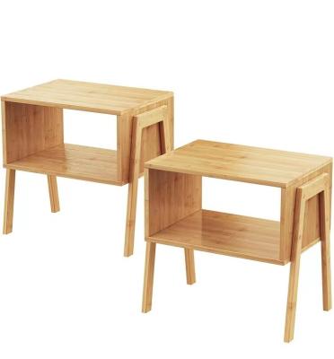 China Minimalist Durable Using Low Price Home Furniture Bamboo Nightstand End Table Set for sale