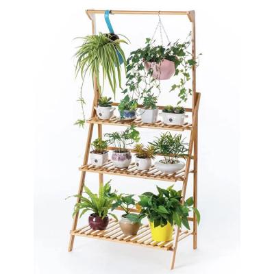 China Multifunctional Adjustable Rack Plant Storage Rack Folding Hanging Bamboo Shelf for sale