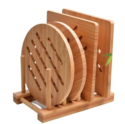 China Bamboo Tripod Mat Stands 5pcs Non-slip Heat Resistant Hot Pack Pot Pads Set Viable for sale