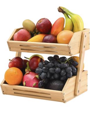 China Eco-Friendly Bamboo Storage Rack 2-Tier Bread Fruit Basket Basket Bowl Holder Vegetable Tray for sale