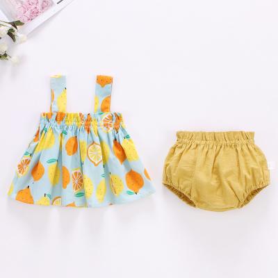 China Pure Breathable Cotton Summer Skirt Suit Girl Baby Clothes 0-2 Years Baby Plaid Suspender Skirt Two-Piece Set for sale