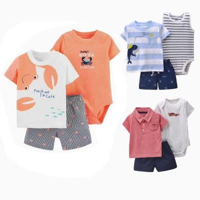 China New Baby Children's Breathable Summer Baby Cartoon T-shirt Bag Fart Clothing Shorts Male Cotton 3 Piece Set for sale