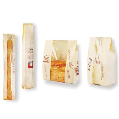 China Wholesale Disposable French Bread Packaging Baguette Wrapping Paper Baguette Bakery Oilproof Paper Bag With Clear Window for sale