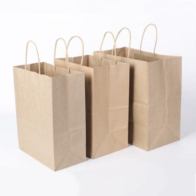 China Wholesales Logo Printed Cheap Recycled Custom Food Packaging Brown Kraft Paper Shopping Bag Recyclable Take Away With Twisted Handles for sale