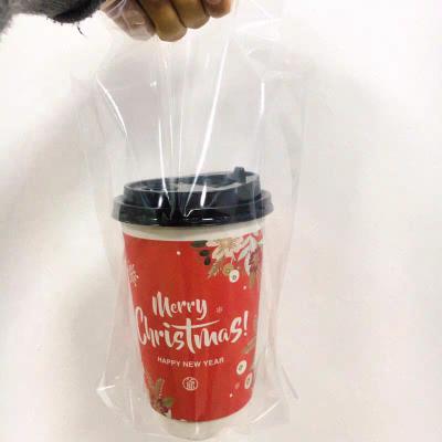 China Customized Transparent Disposable Disposable Take Away Single Beverage Bag Plastic Cup Holder Packing Double Bag For Drink Juice for sale