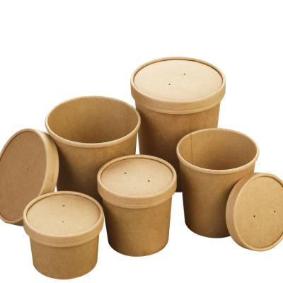 China Disposable Kraft Paper Bowl Packaging Disposable Fast Food Soup Bowl Circular Soup Barrel Disposable Lunch Box Take Out Container for sale