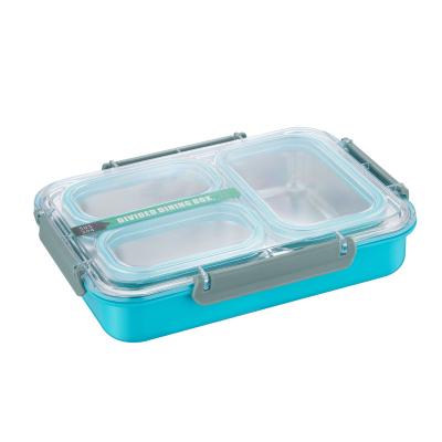 China Sustainable Leakproof Box 3/4 Compartment Double Layer Bento Box Insulated Stainless Steel Bento Lunch Box With Plastic Hidden Handle for sale