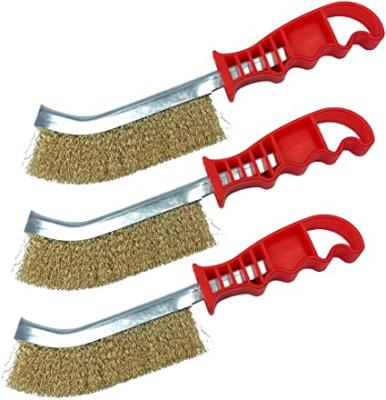 China 3 Multi-Purpose Crimped Long Handle Wire Brush Brass Dusting Wire Brush Set for sale