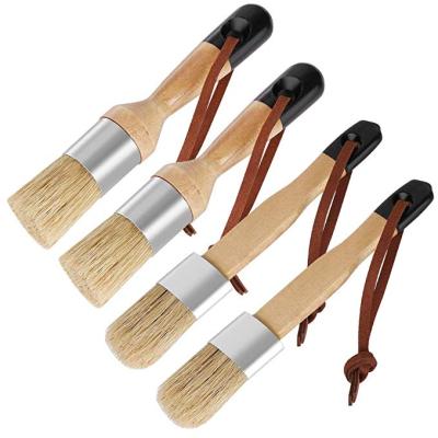 China Different Types Sustainable Size Bristle Chalk Paint Pure Wax Brush Paint Wood Handle for sale