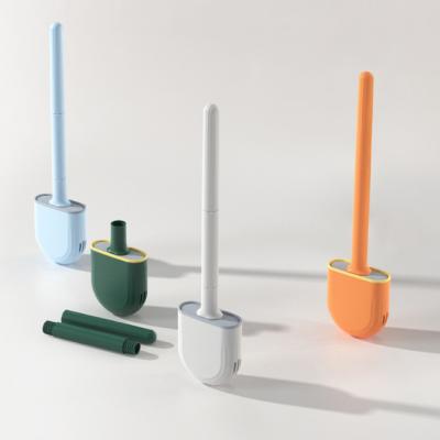 China Durable Toilet Brush and Holder Silicone Bristle Toilet Bowl Cleaner Sweep Deep Cleaning with Long Handle Non-Slip Floor Standing for sale