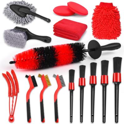 China Car Detailing Brush 16Pcs Viable Wheel Tire With Car Detailing Brushes, 17inch Long Handle Rim Wheel Brush, Short Handle Tire Brush for sale