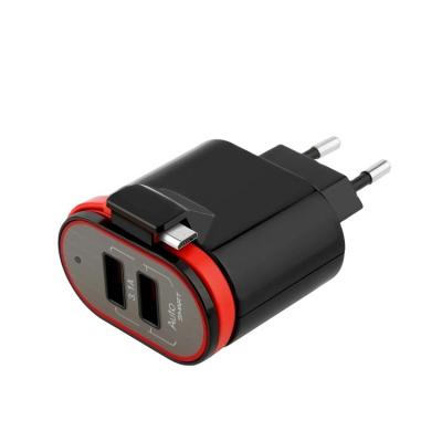 China MP3 GPS Mobile Phone Tablet With Micro Flat USB Cable Wall Charger US EU Plug 3.1A USB Wall Travel Charger for sale