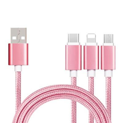 China For Android/iphone/mobile phone 3 in 1 USB Cable Fast Charging Multiple 2.4A USB Braided Cable for Micro USB Type C for sale