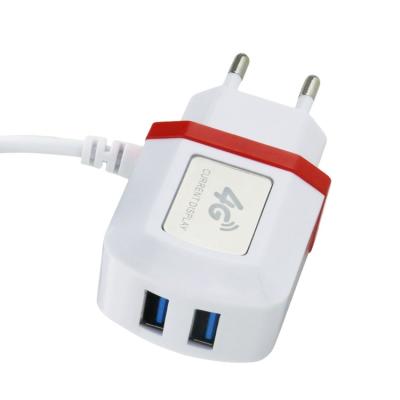 China Portable Mobile Phone Fast Charging QC3.0 Wire With Micro USB Cable Dual USB Port Mobile Power Adapter Travel Wall Charger for sale