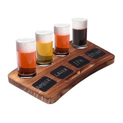 China Morden SOPEWOD Dark Brown Wooden Glass Beer Flight Sampler Dividing Tray with Chalkboard Labels for sale