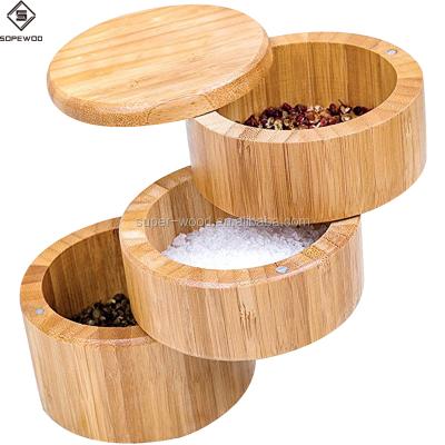 China Sustainable Wholesale Custom Natural Bamboo Spice Salt Box for sale