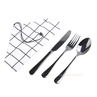 China 2019 Sustainable Reusable Portable Knife Spoon And Fork Dinnerware Black Cutlery Set Stainless Steel Flatware Sets Metal Cloth Bag 50 Sets for sale