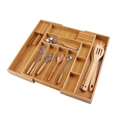 China SOPEWOD Viable Expandable Cutlery Kitchen Bamboo Drawer Organizer for Silverware Flatware Knives Bedroom Bathroom Office for sale