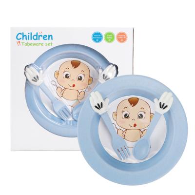 China Modern SOPEWOD Fashion Wheat Straw Kids Dinner Plate Baby Feeding Bowl And Spoon Set for sale