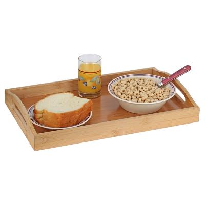 China SOPEWOD Bamboo Durable Large Natural Bamboo Breakfast Serving Tray With Handles for sale