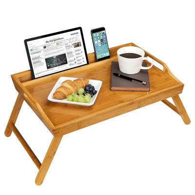 China SOPEWOD Custom Modern Floating Bamboo Wooden Bed Breakfast Food Serving Serving Tray With Folding Legs for sale