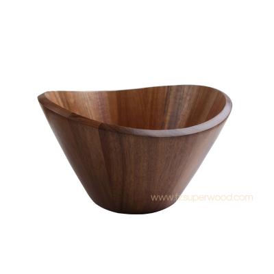 China Custom Sustainable Wooden Wavy Large Acacia Food Grade Salad Bowl Salad Bowl Food Safe Large 30x30x16 cm Fuzhou Sustainable for sale