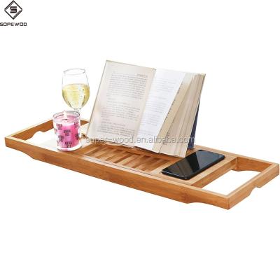 China Sustainable Wholesale Handcrafted Bamboo Tub Caddy Tray for sale