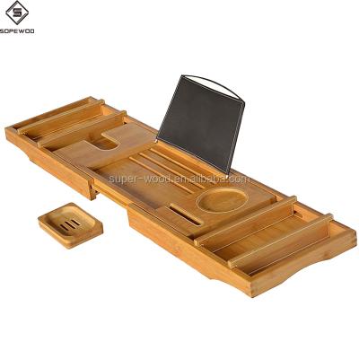 China Viable Perfect Gift Bathroom Tub Caddy Bamboo Tray for sale