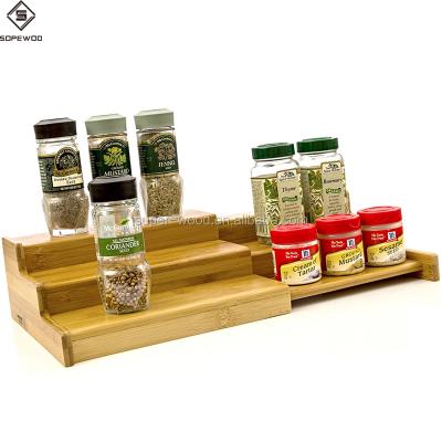 China Sustainable SOPEWOD Easy Pull Out Bamboo Expandable Handle Storage 3 Tier Spice Rack for sale