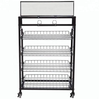 China Single Sided Supermarket 4 Tier Metal Bakery Display Rack Food Beverage Display Rack for sale