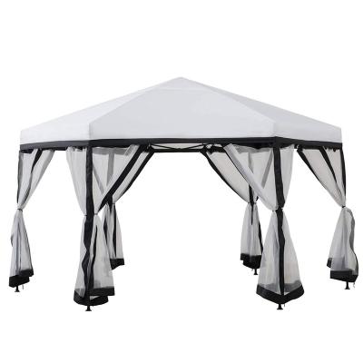 China Patio\Garden\Cottage\Yard\Beach Hexagon 11x11ft Pop Up Family Outdoor Party Steel Frame Canopy Tents Luxury Garden Gazebo With Mosquito Netting for sale