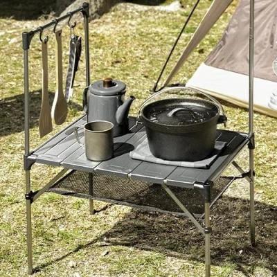 China Durable Aluminum Outdoor Camping Stall Table Folding Table Ultralight Material Expandable Picnic Table With Light Hook for sale