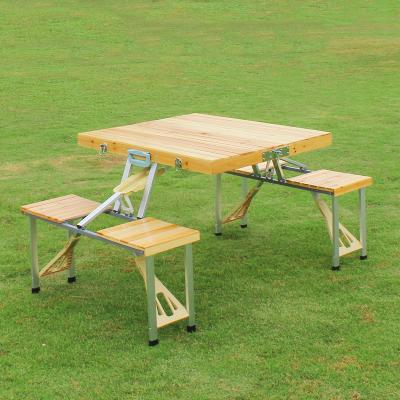 China Wooden Lightweight 4 Person Picnic Table Travel Camping BBQ Party Easy Carry Portable Folding Outdoor Folding Table with Seats and Umbrella Hole for sale