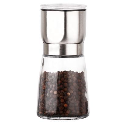 China Viable best price manual spice salt disposable pepper grinder, wholesale 100ml spice salt glass plastic pepper grinder for sale