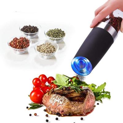 China Sustainable Electric Pepper Grinders Set Of 2, Automatic Salt And Pepper Grinders With LED Light Adjustable Spice Grinders With Stand Black for sale