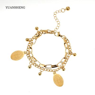 China Cheap Price Religious Jewelry Double Gold Cuban Chain Link Stainless Steel Custom Hip Hop Hop Pendant Bracelet for sale