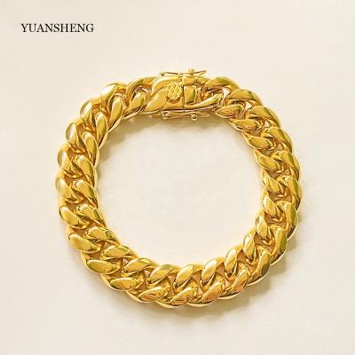 China Customized Pulseras 18k Gold Stainless Steel Jewelry Punk Cuban Chain Bracelets For Men for sale