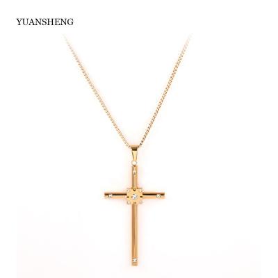 China Fashionable High Quality Stainless Steel Cross Necklace Sweater Pendant Chain with Diamond Inlay for sale