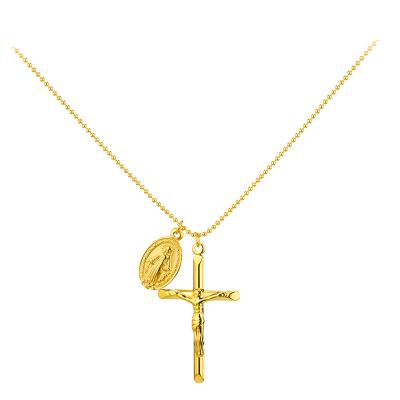 China Trendy Gold Plated Stainless Steel Necklace Christian Vintage Cross Ornament Crucifix Pendant Necklace for sale