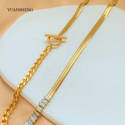 China Vintage Gold Filled Stainless Steel Collier Fine Jewelry Cuban Chain Necklace Diamond Necklace Women for sale