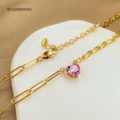 China Romantic Fashion Cuban Necklace Gold Filled Jewelry Heart Chain Necklace Crystal Necklace For Gift for sale